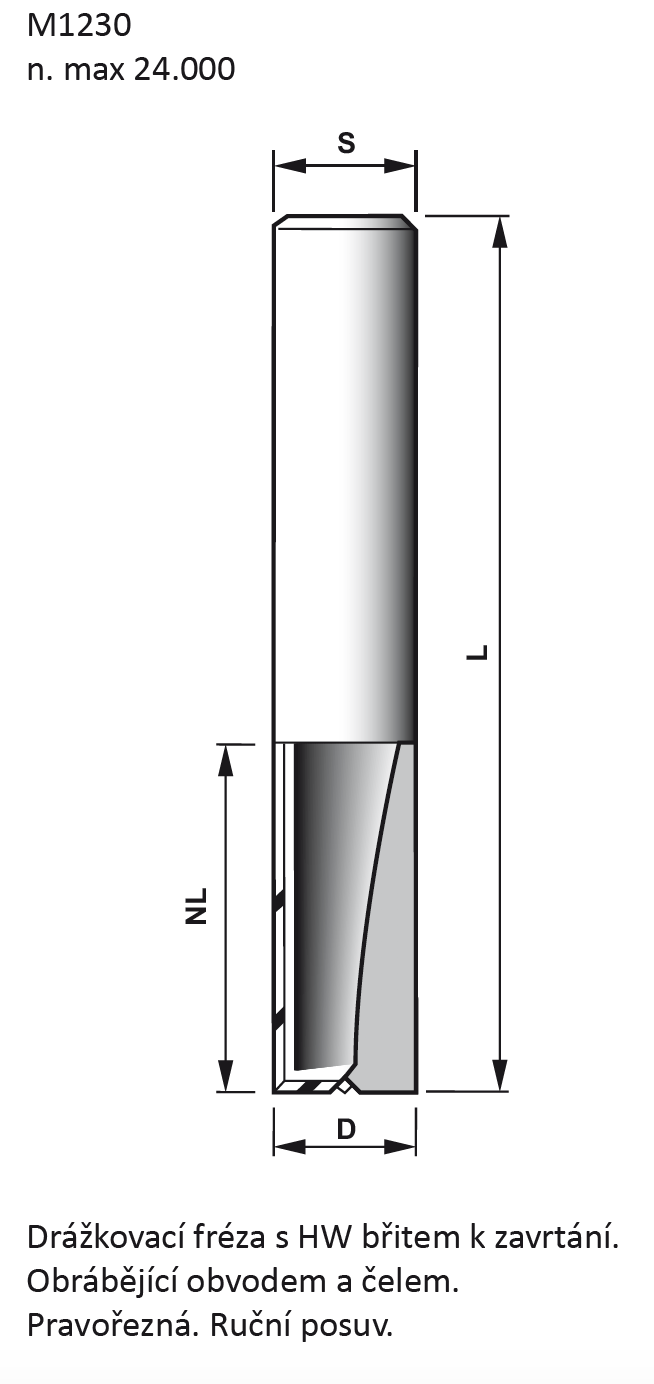 Fréza drážkovací HW Z = 2 válcová upínací stopka 12 mm